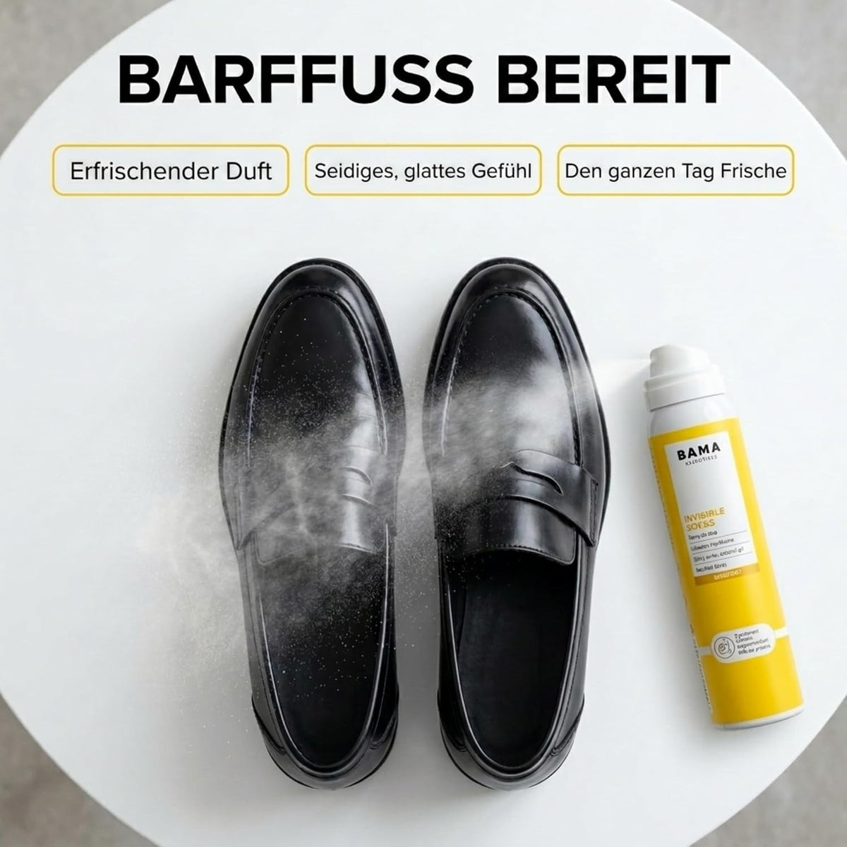 BAMA Invisible Socks – Anti-Reibungsspray für barfuß getragene Schuhe, 100 ml